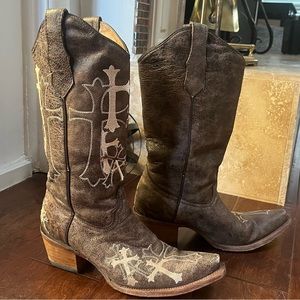 Corral Urban Ladies Embroidery Brown Cowhide Leather Cowgirl Boots